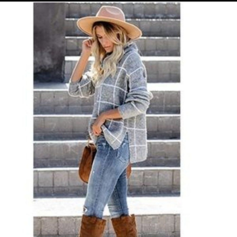 Grid Pattern Turtleneck Knitted Jumper Sweater - image 3